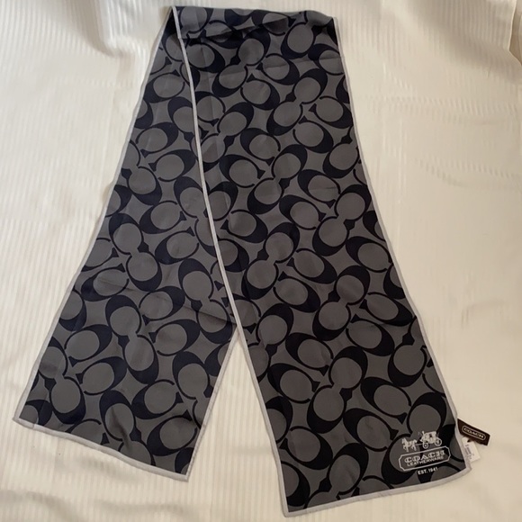 Black and Grey/silver Coach Signature Silk Scarf - Picture 4 of 7